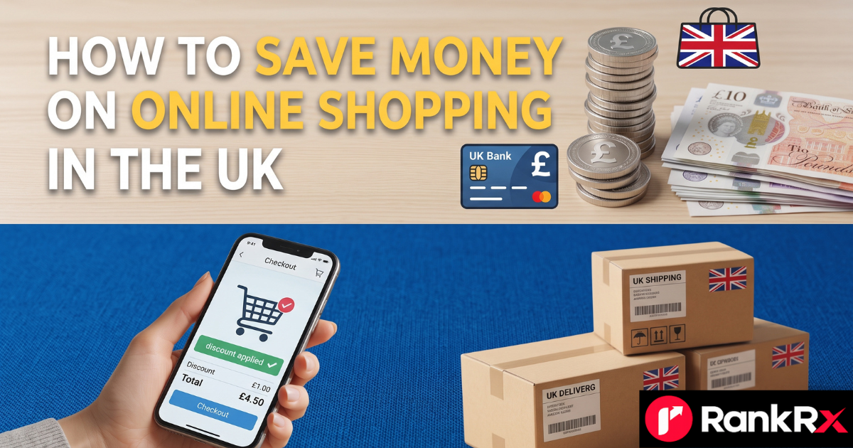 UK shopper applying a cashback link and voucher code before checkout to save money on an online purchase
