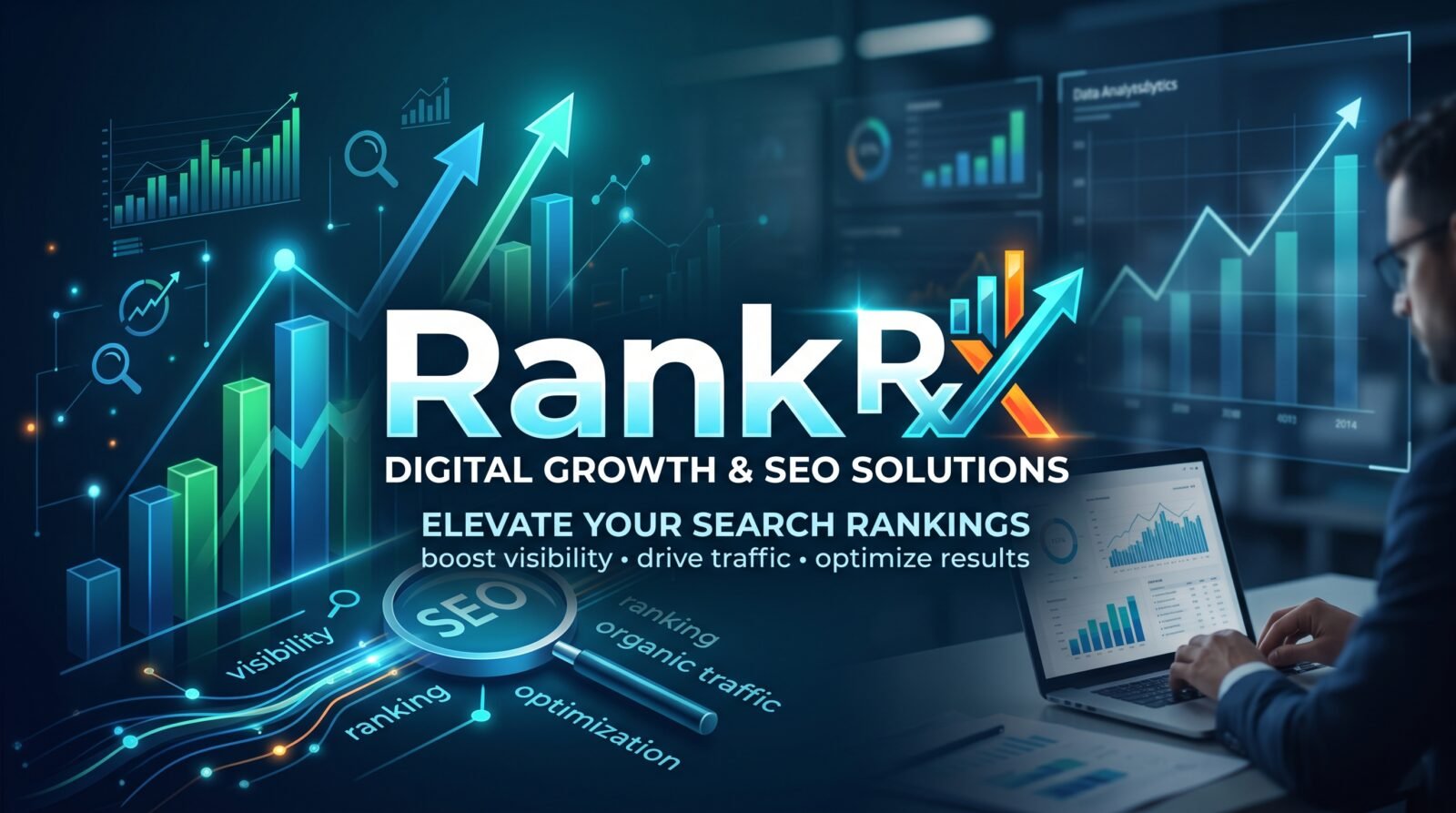 Comprehensive SEO growth framework showing technical audit, content optimization, and link building pillars.