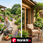 Native plant garden bed beside a patio, illustrating practical home and garden design trends for 2026.