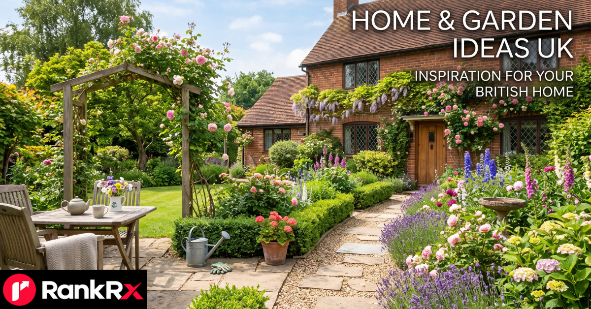 UK garden design with outdoor dining zone, drought-tolerant plants and fire pit lighting