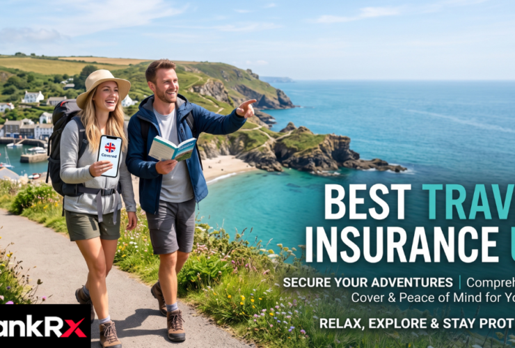 Person comparing best travel insurance UK policies on a laptop before travelling