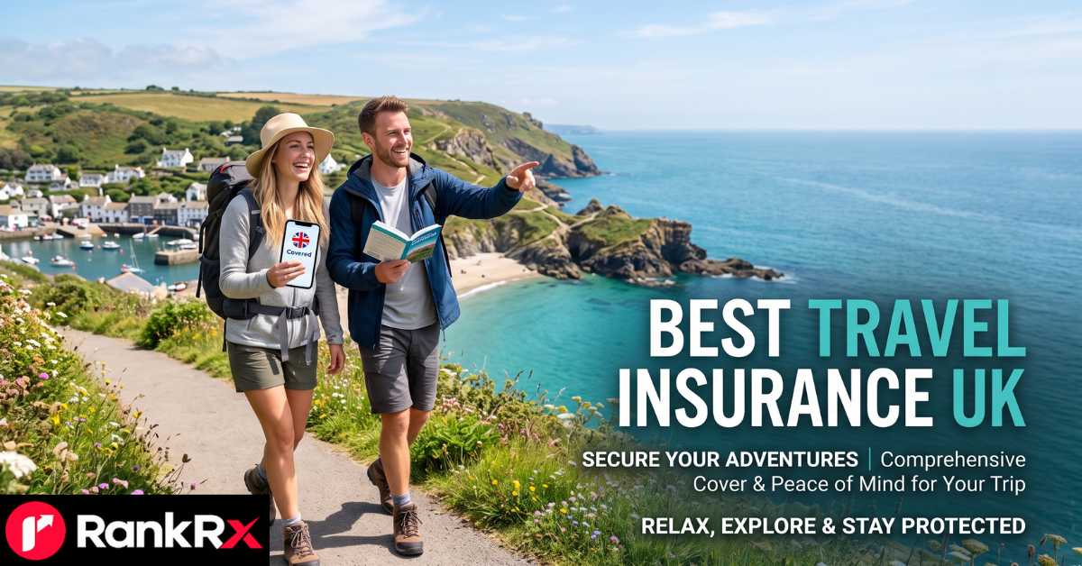 Person comparing best travel insurance UK policies on a laptop before travelling