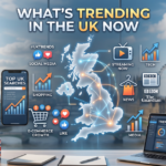 Illustration representing UK trending topics across news, TikTok, fashion, and Google search