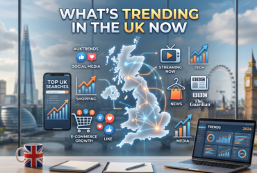 Illustration representing UK trending topics across news, TikTok, fashion, and Google search