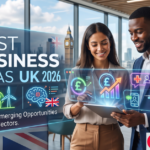 Entrepreneur planning best business ideas UK 2026 at a desk with notes and a laptop