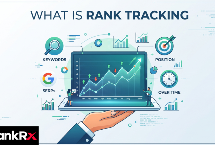 Rank tracking dashboard showing keyword position trends over time