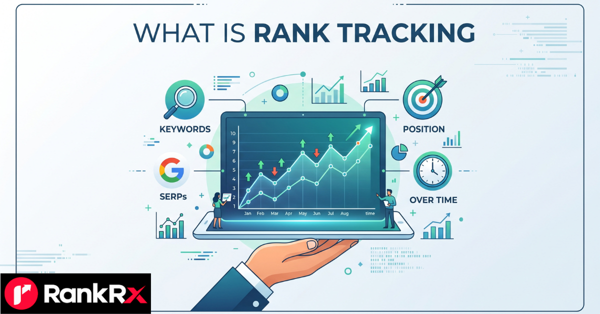 Rank tracking dashboard showing keyword position trends over time