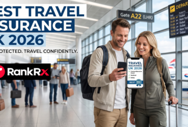 Person comparing best travel insurance UK 2026 policy options on a laptop before travelling