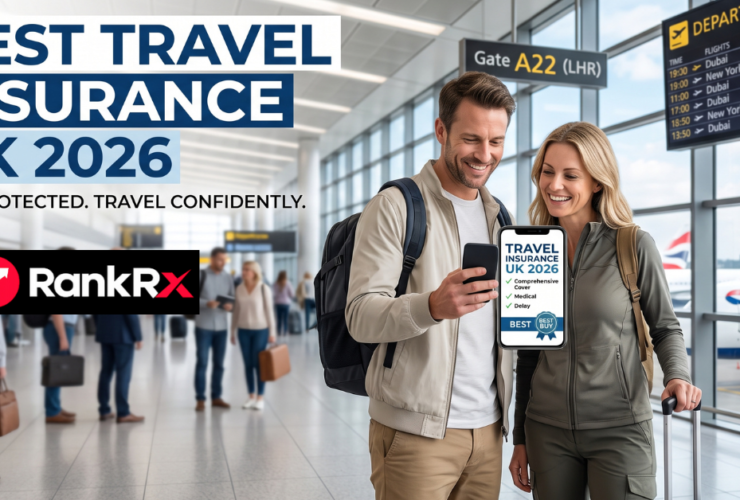 Person comparing best travel insurance UK 2026 policy options on a laptop before travelling