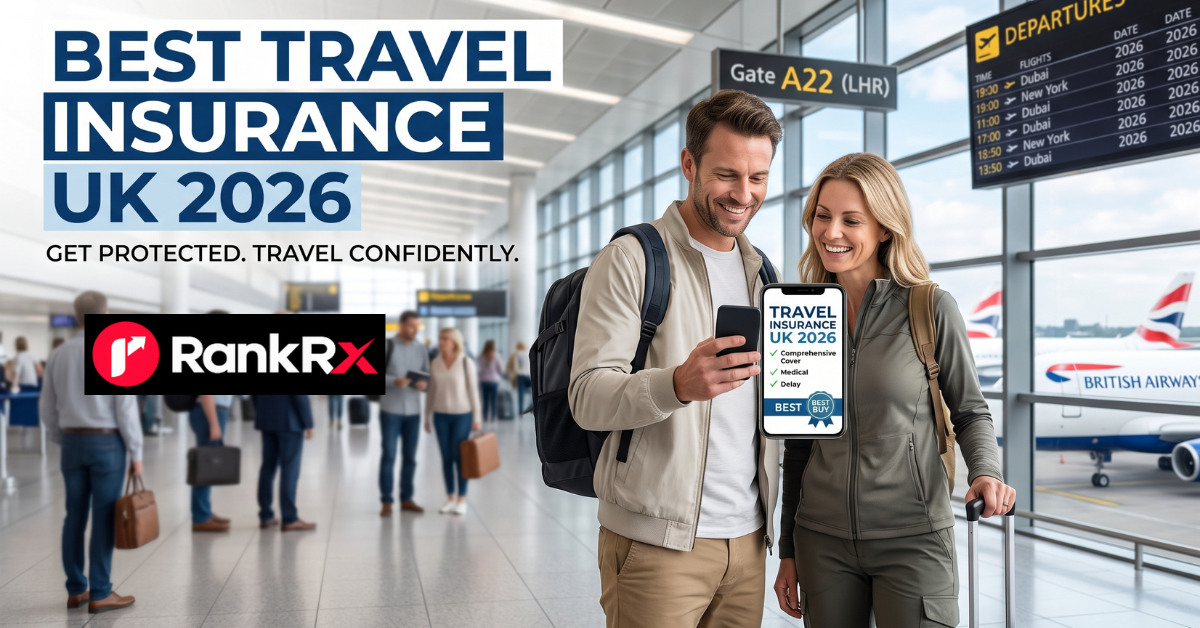 Person comparing best travel insurance UK 2026 policy options on a laptop before travelling