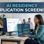 AI residency application screening software interface analyzing ERAS applicant profiles.