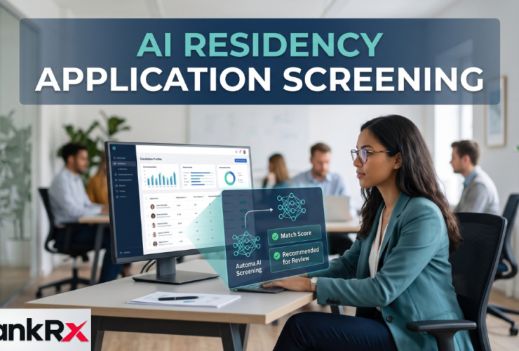 AI residency application screening software interface analyzing ERAS applicant profiles.