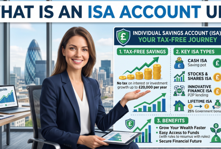 Diagram showing the four types of ISA account UK savers can open — cash, stocks and shares, innovative finance, and Lifetime ISA