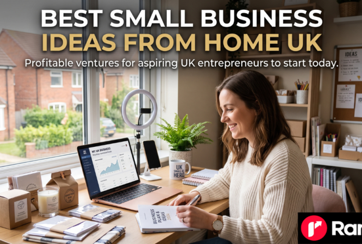 Home office desk with laptop, notebook and coffee, symbolising a small business run from home in the UK
