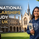 International student researching scholarships to study in the UK on a laptop
