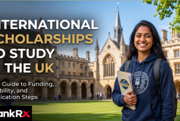 International student researching scholarships to study in the UK on a laptop