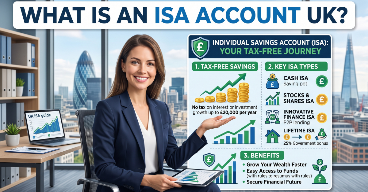 Diagram showing the four types of ISA account UK savers can open — cash, stocks and shares, innovative finance, and Lifetime ISA