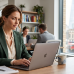 Comprehensive list of free guest posting sites in the UK on a laptop screen showing SEO backlink strategy.