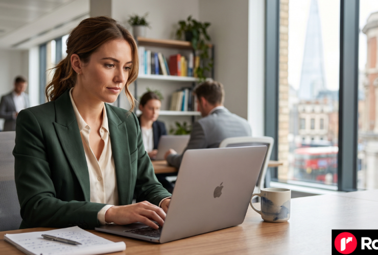 Comprehensive list of free guest posting sites in the UK on a laptop screen showing SEO backlink strategy.