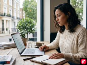 Guide to finding the best UK lifestyle blog guest post opportunities in 2026 showing a writer researching blogs on a laptop.