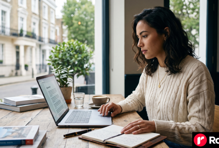 Guide to finding the best UK lifestyle blog guest post opportunities in 2026 showing a writer researching blogs on a laptop.