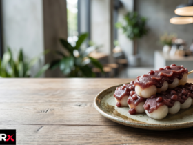 Anko dango red bean paste dumplings on a skewer