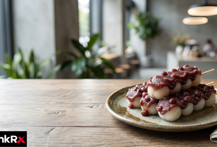 Anko dango red bean paste dumplings on a skewer