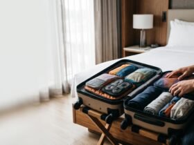 Person comparing hotels travel tweaks and room prices on a laptop