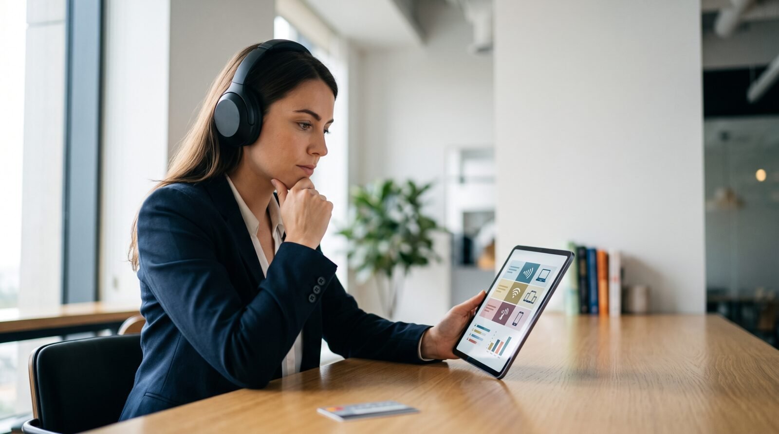 Person checking how much Speechify costs on a laptop while listening with headphones