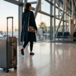 Carry on luggage with a small suitcase and backpack ready for boarding at an airport
