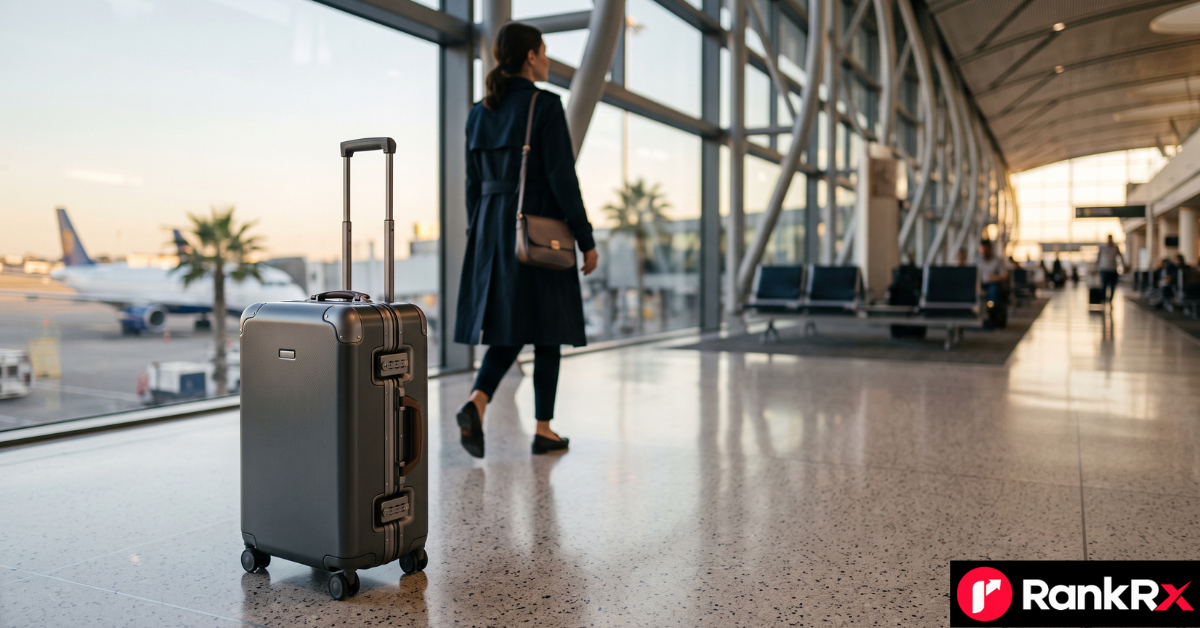 Carry on luggage with a small suitcase and backpack ready for boarding at an airport