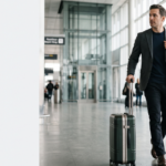 Carry on bag with a passport and clear liquids bag ready for airport security