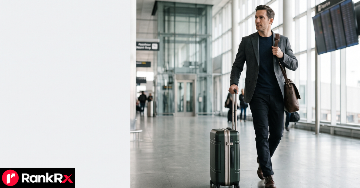 Carry on bag with a passport and clear liquids bag ready for airport security