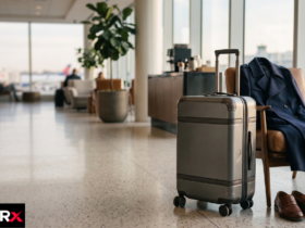 Best carry on luggage testing setup with a suitcase, tape measure, scale and notes