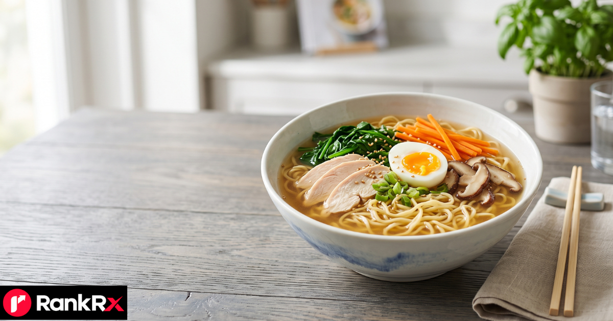 Bowl of egg noodles with vegetables beside a nutrition label asking are egg noodles good for you