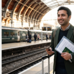 Traveller comparing travel insurance for UK from Pakistan with passport and documents