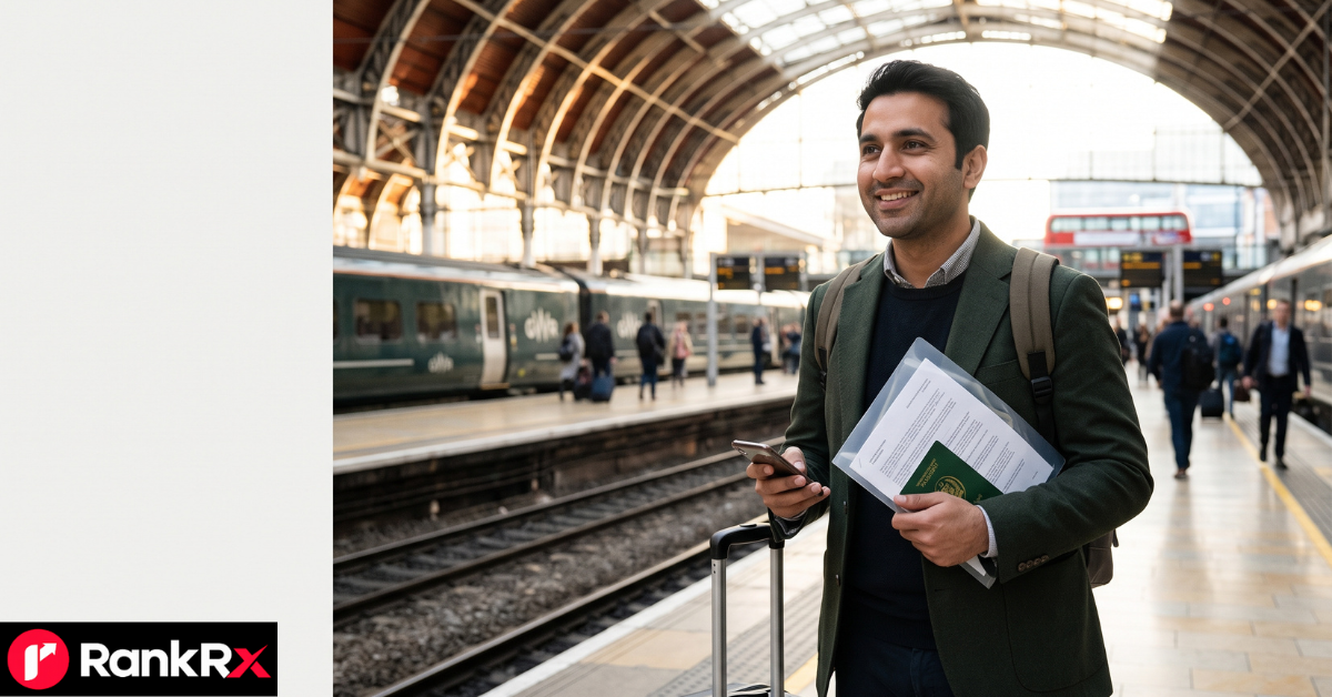 Traveller comparing travel insurance for UK from Pakistan with passport and documents