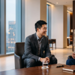 Laptop with a two-column comparison table for radhakishan damani and colin huang content planning