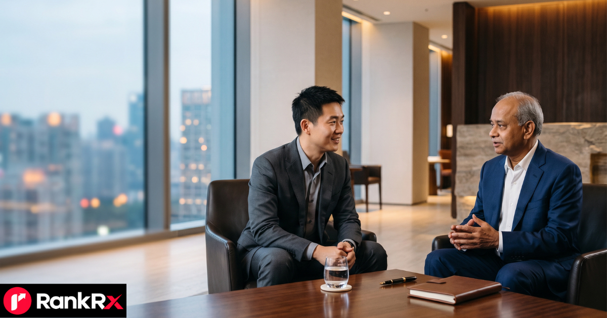 Laptop with a two-column comparison table for radhakishan damani and colin huang content planning